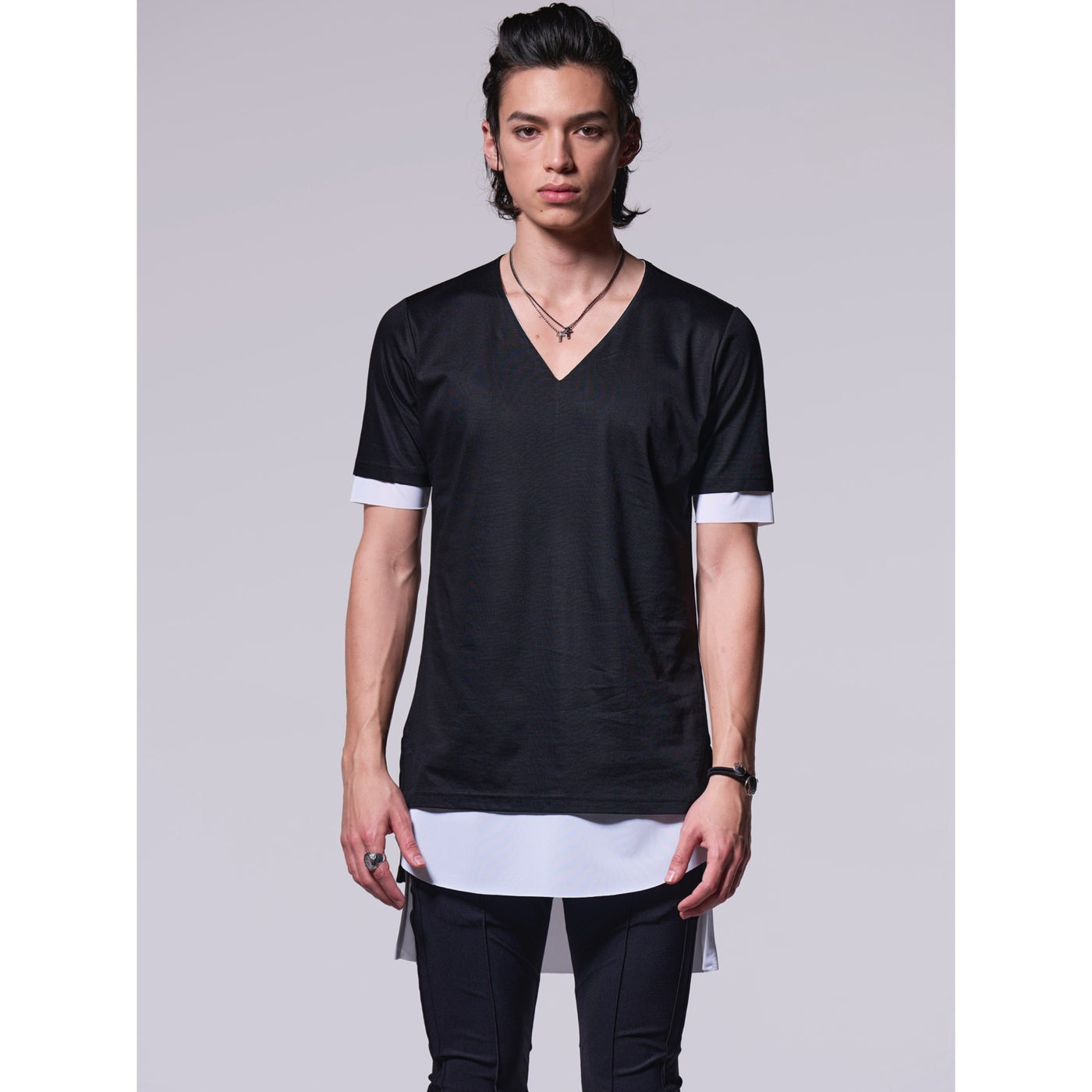 TENJIKU+Lining LayerdT-Shirt / Black×White