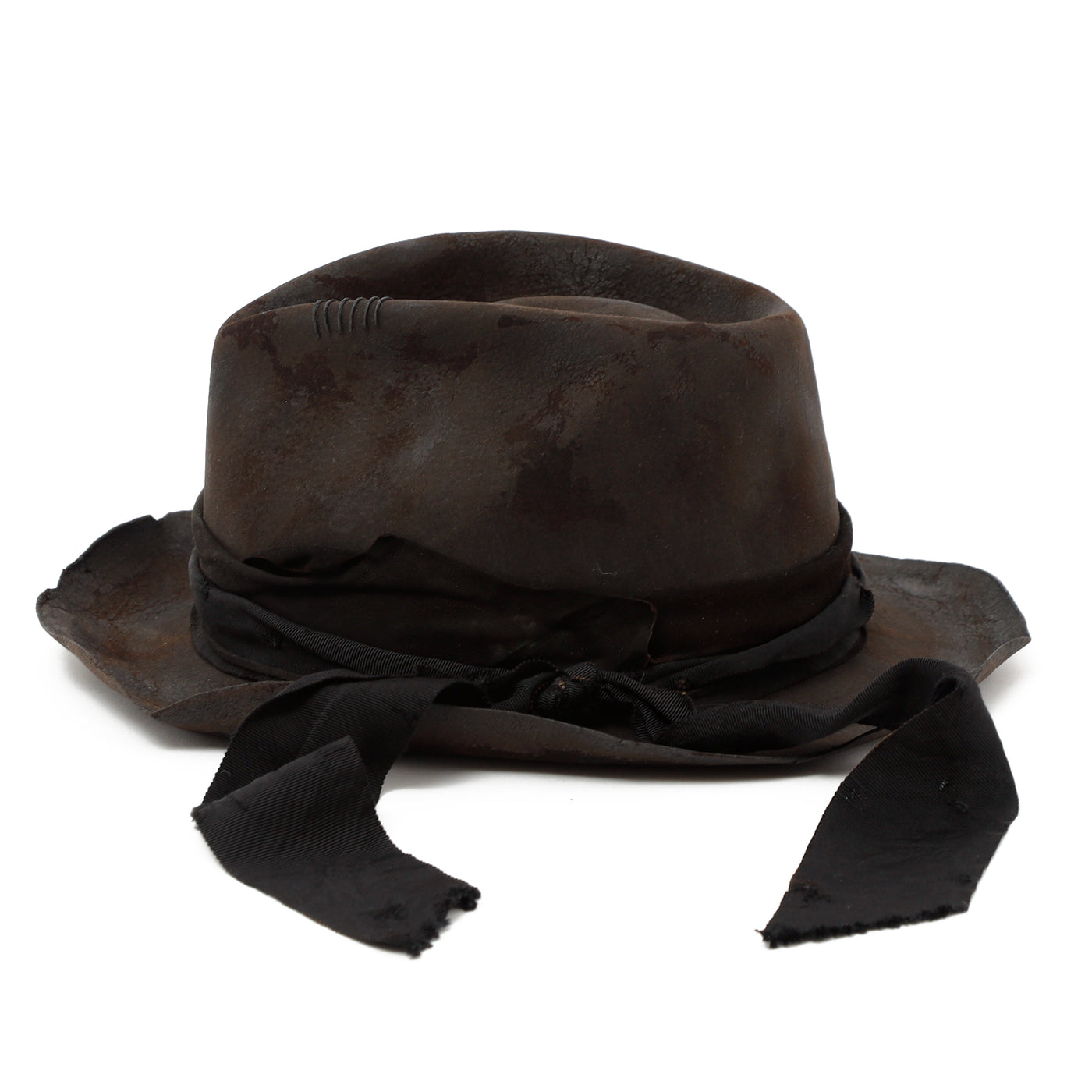 Leather & Ribbon Charcoal Burned Hat / CHARCOAL