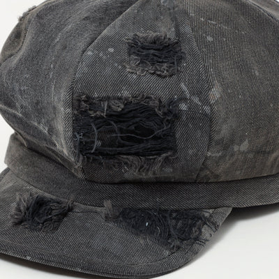 Painting & Damaged Denim Casquette / BLACK