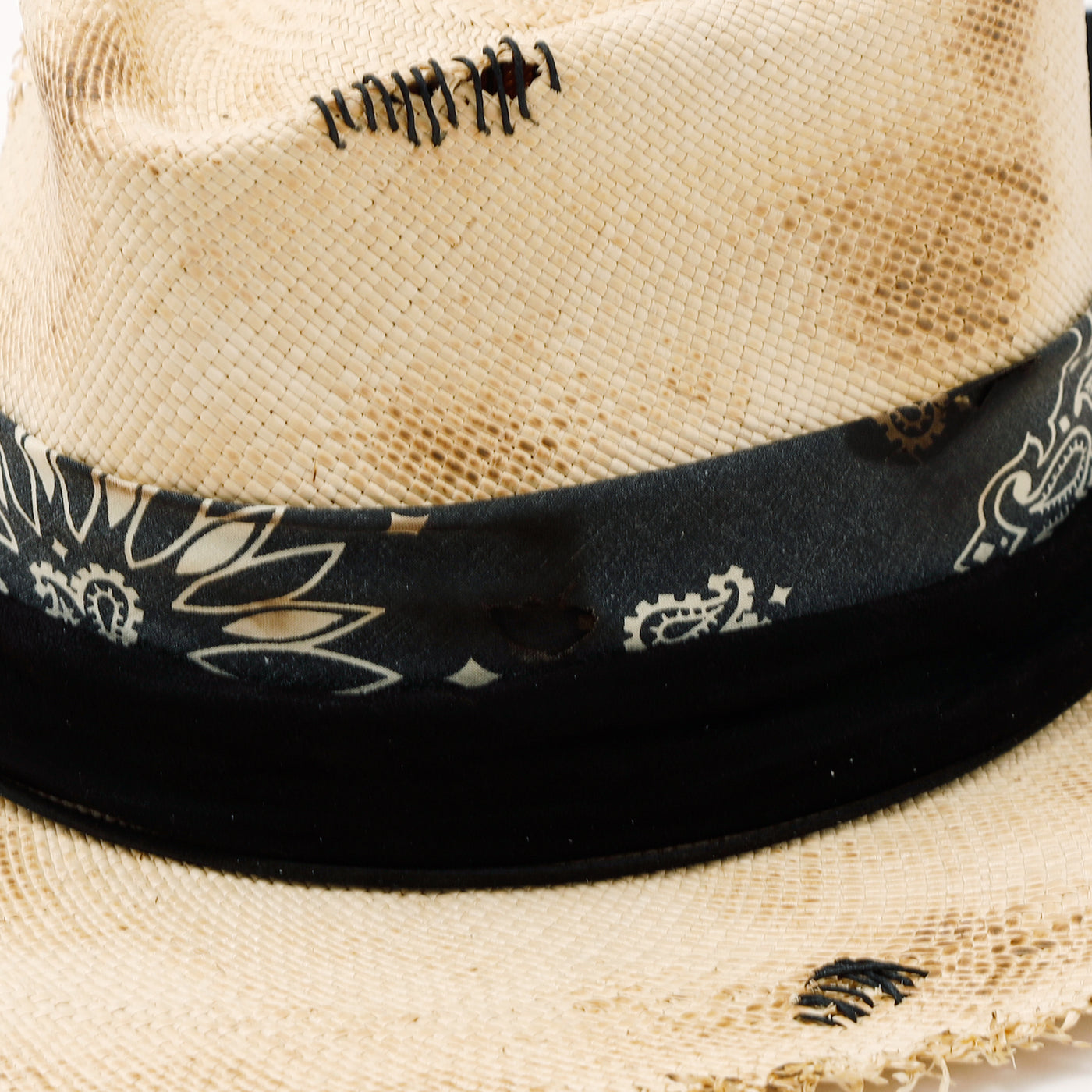 Bandana&Leather Burned Panama Hat / BEIGE