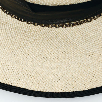 Feather Chain Fedora Panama Hat / BEIGE