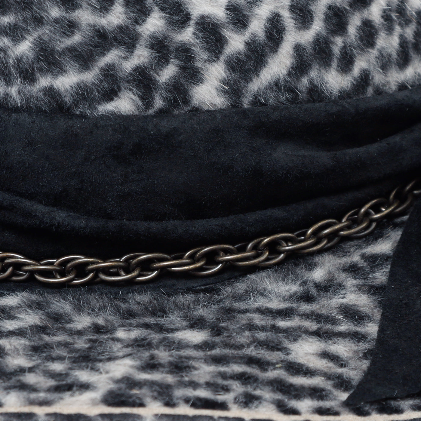 Gray Leopard Leather Chain Hat / GRAY