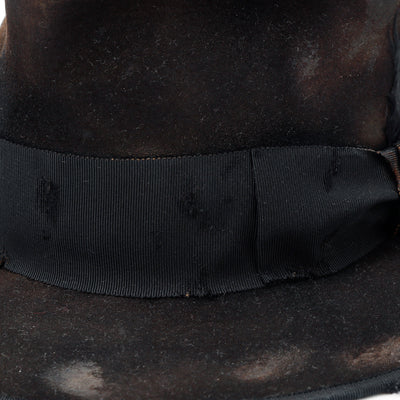 Burned Fedora Hat w/Feather / BLACK