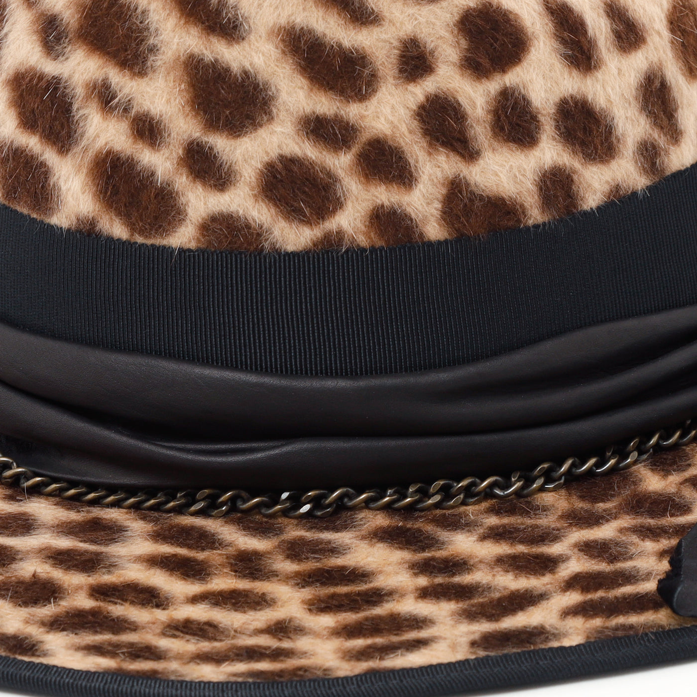 Beige Leopard Leather Chain Hat / BEIGE