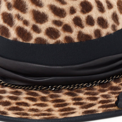 Beige Leopard Leather Chain Hat / BEIGE