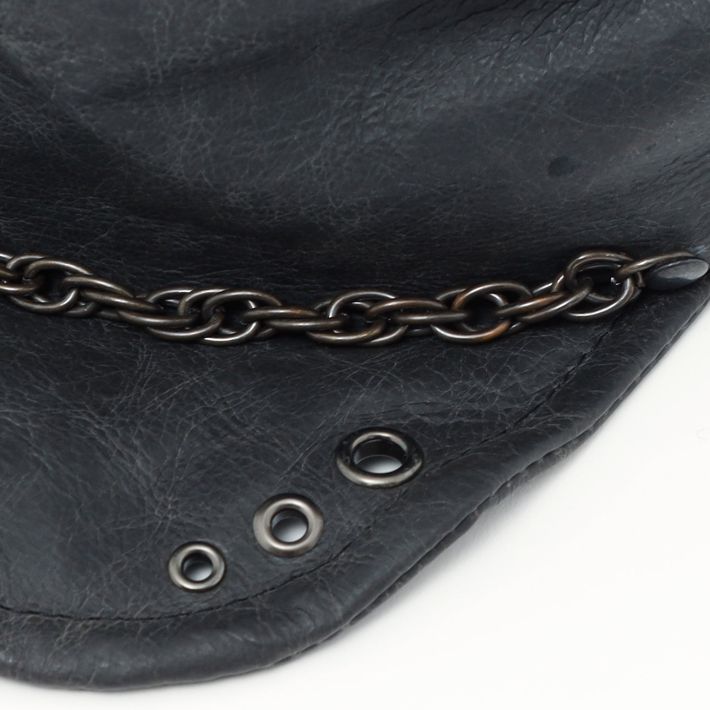 Leather Chain Turn Cap / BLACK