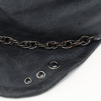 Leather Chain Turn Cap / BLACK