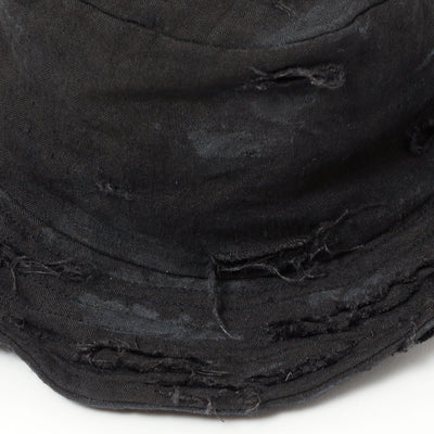 Dirty Black Linen Damaged Bucket Hat / BLACK