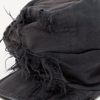Black Denim Damaged Turn Cap / BLACK