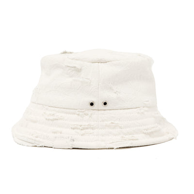 Cotton Linen White Bucket Hat / WHITE
