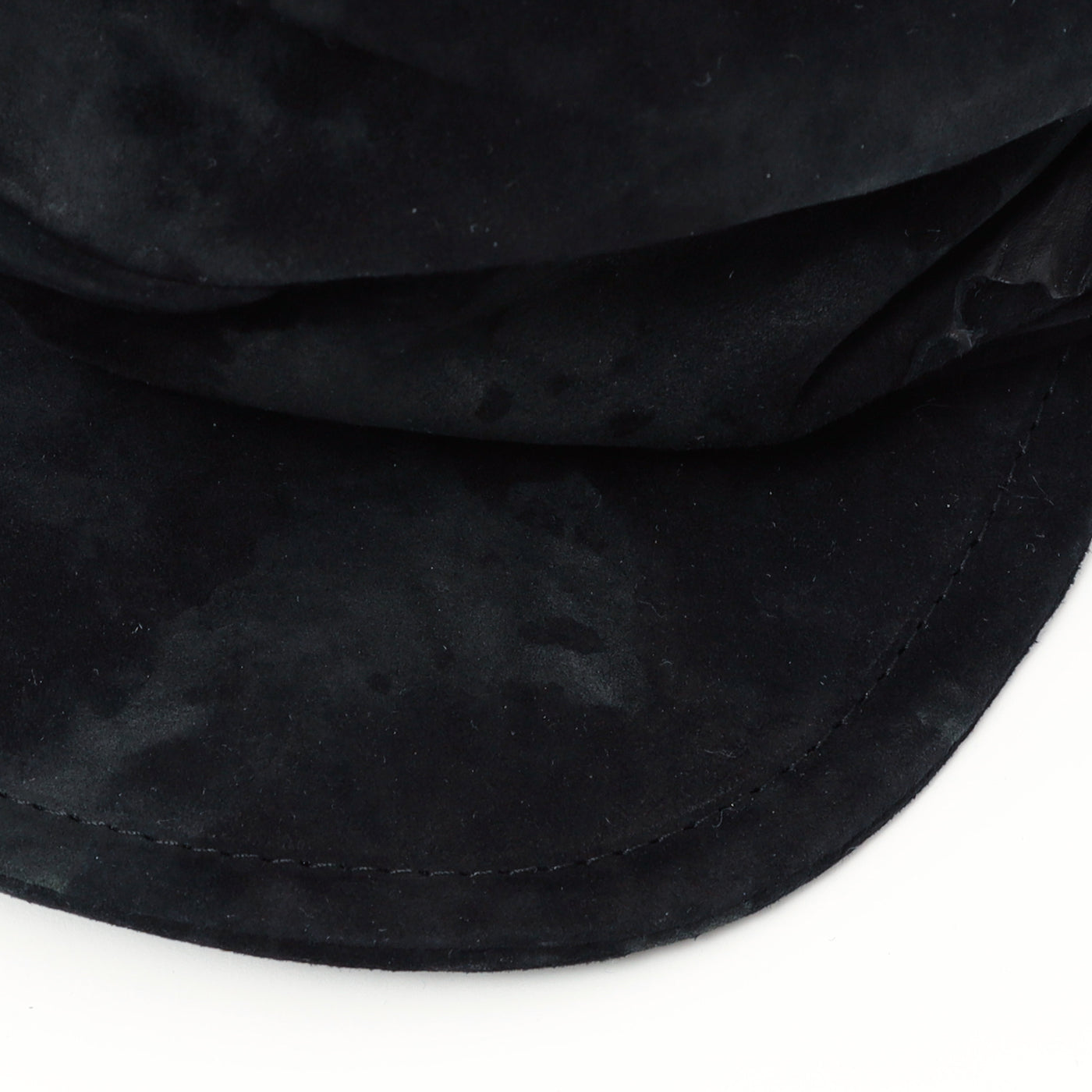 Bleached Black Leather Turn Cap / BLACK