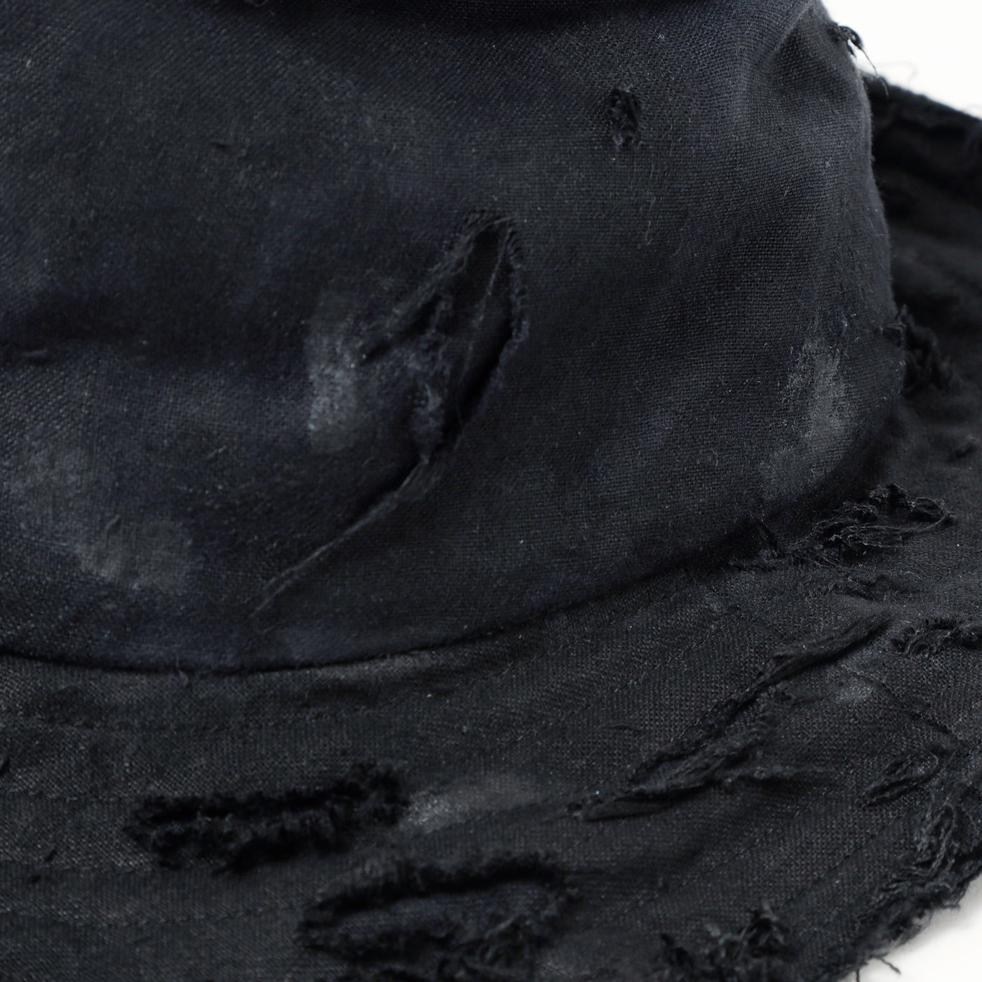 Dirty Black Linen Damaged Fedora Hat / BLACK