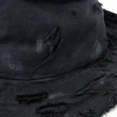 Dirty Black Linen Damaged Fedora Hat / BLACK
