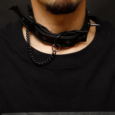 REMAKE STUDS CHAIN LEATHER CHOKER / BLACK