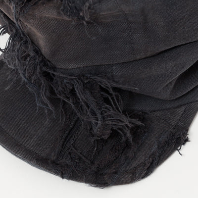 Black Denim Damaged Turn Cap / BLACK