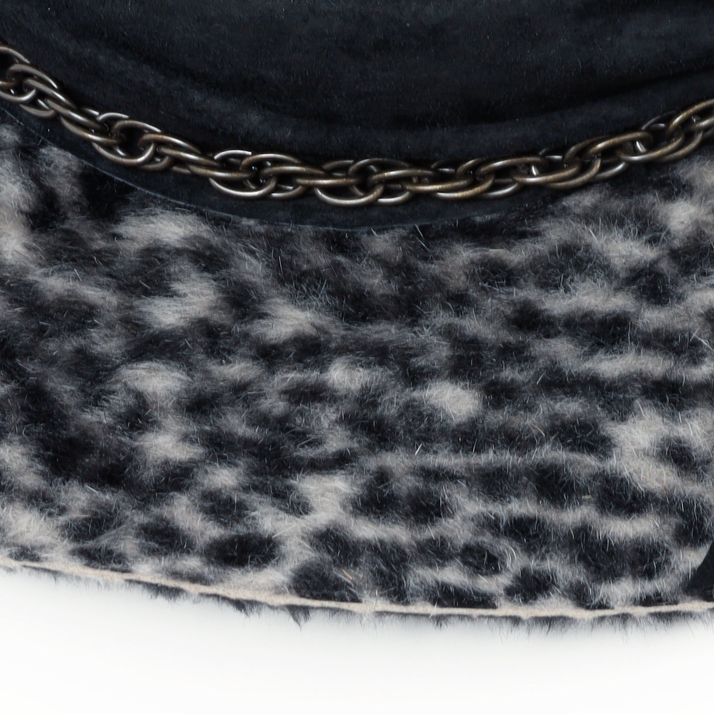 Gray Leopard Leather Chain Hat / GRAY