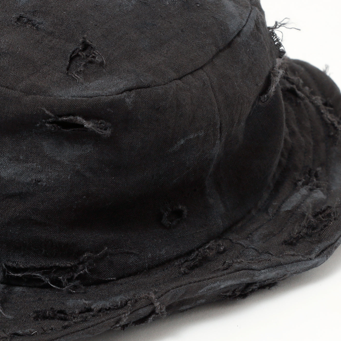 Dirty Black Linen Damaged Bucket Hat / BLACK