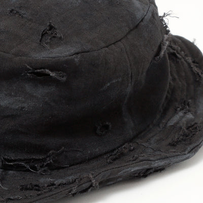 Dirty Black Linen Damaged Bucket Hat / BLACK