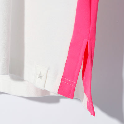 COMPACT PILE SIDE LINE CROSS STUDDED SHORT SLEEVE / B:WHITE x NEON PINK
