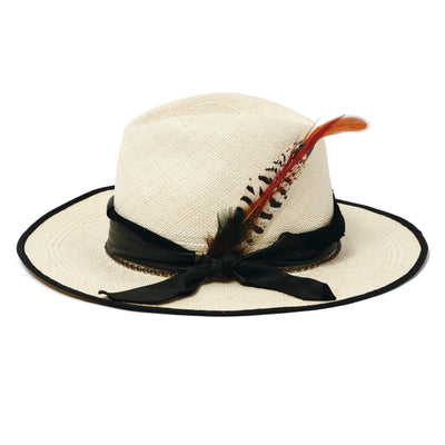 Feather Chain Fedora Panama Hat / BEIGE
