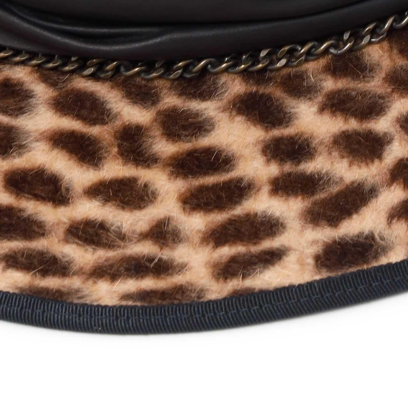 Beige Leopard Leather Chain Hat / BEIGE