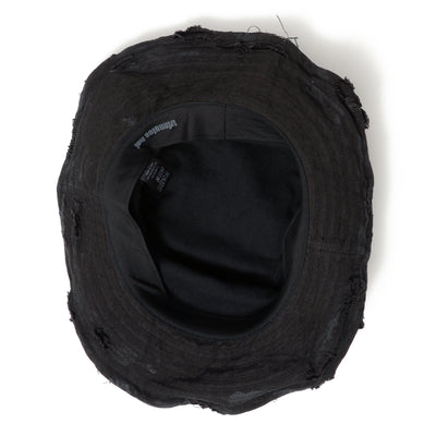 Dirty Black Linen Damaged Bucket Hat / BLACK