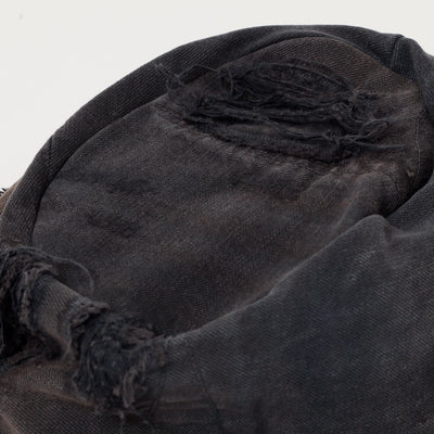 Black Denim Damaged Turn Cap / BLACK