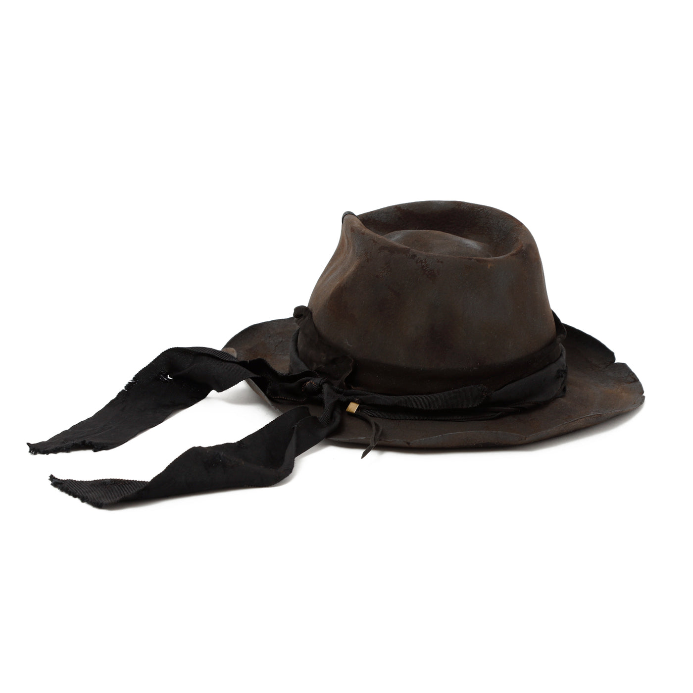 Leather & Ribbon Charcoal Burned Hat / CHARCOAL