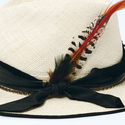 Feather Chain Fedora Panama Hat / BEIGE