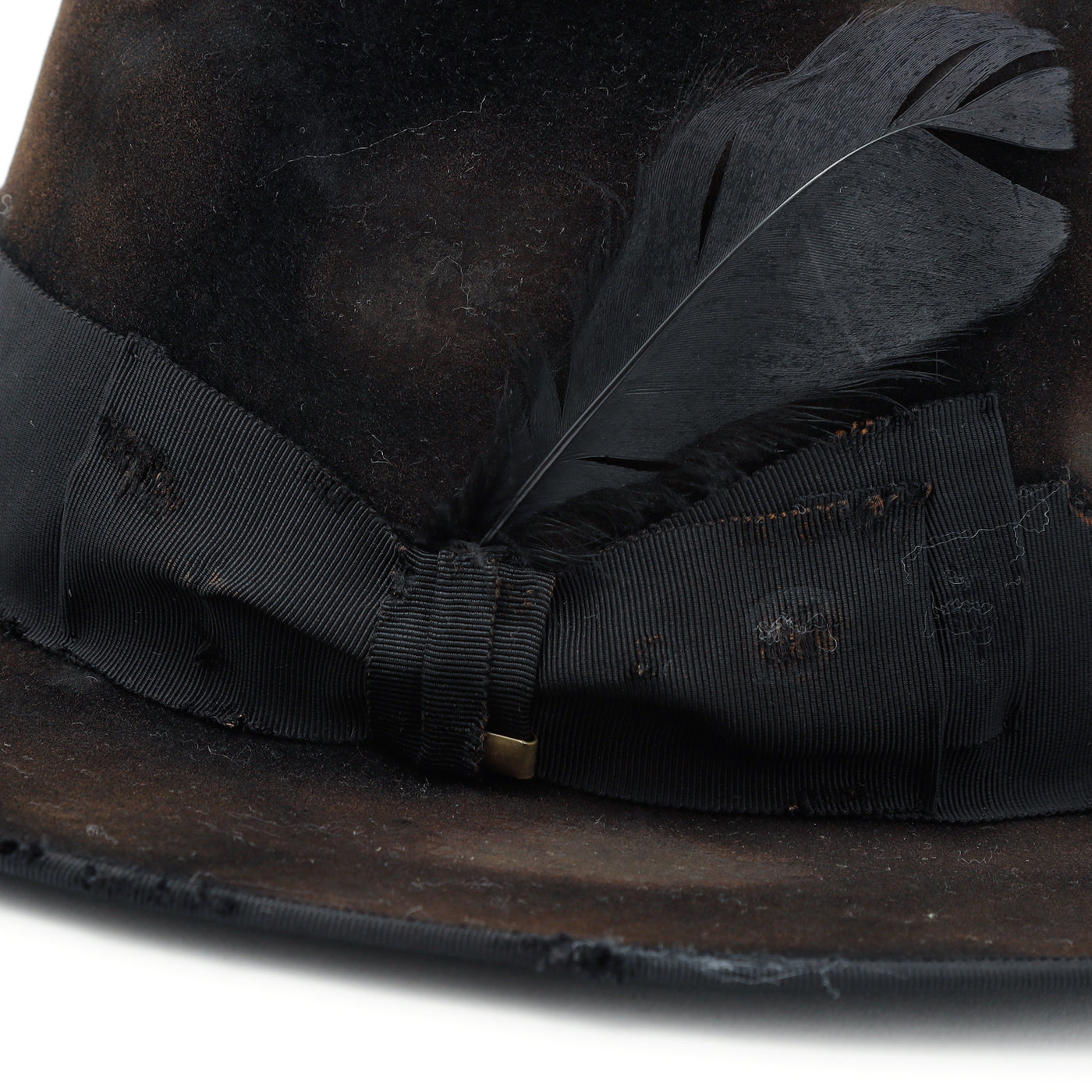 Burned Western Hat w/Feather / BLACK