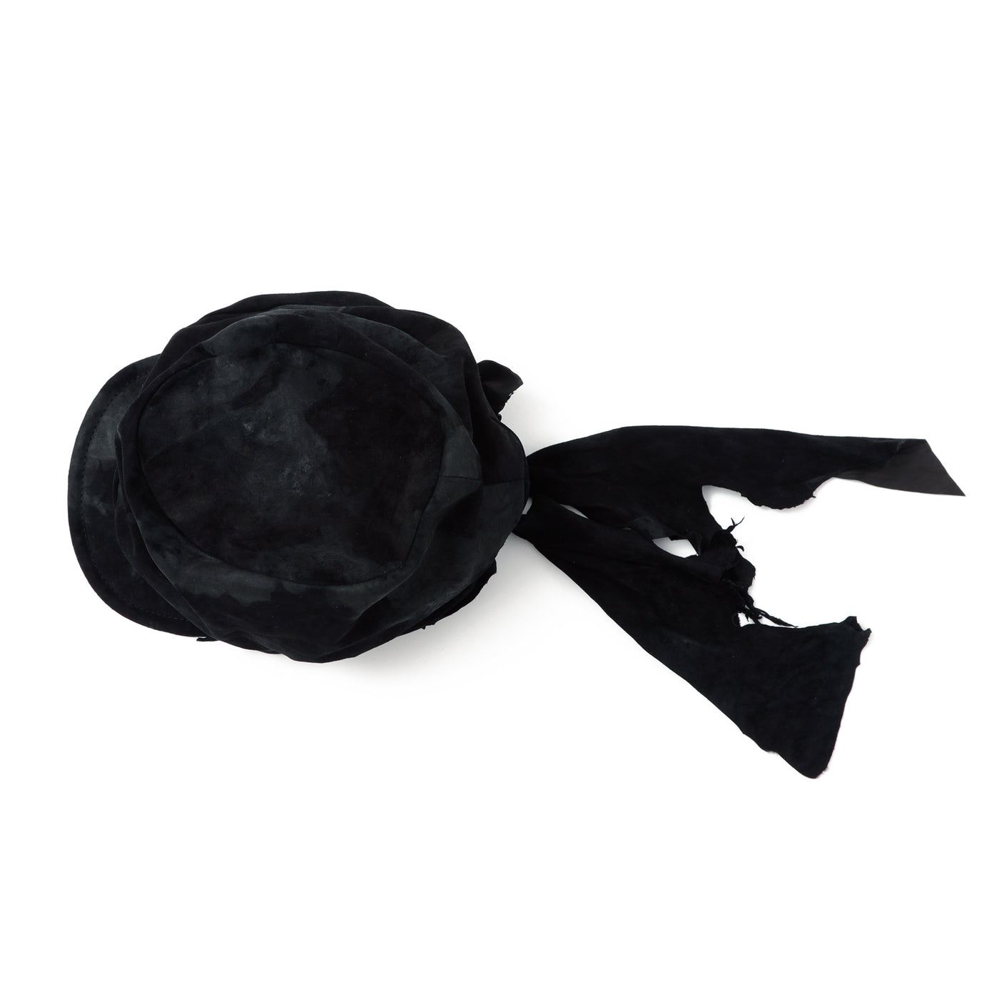 Bleached Black Leather Turn Cap / BLACK