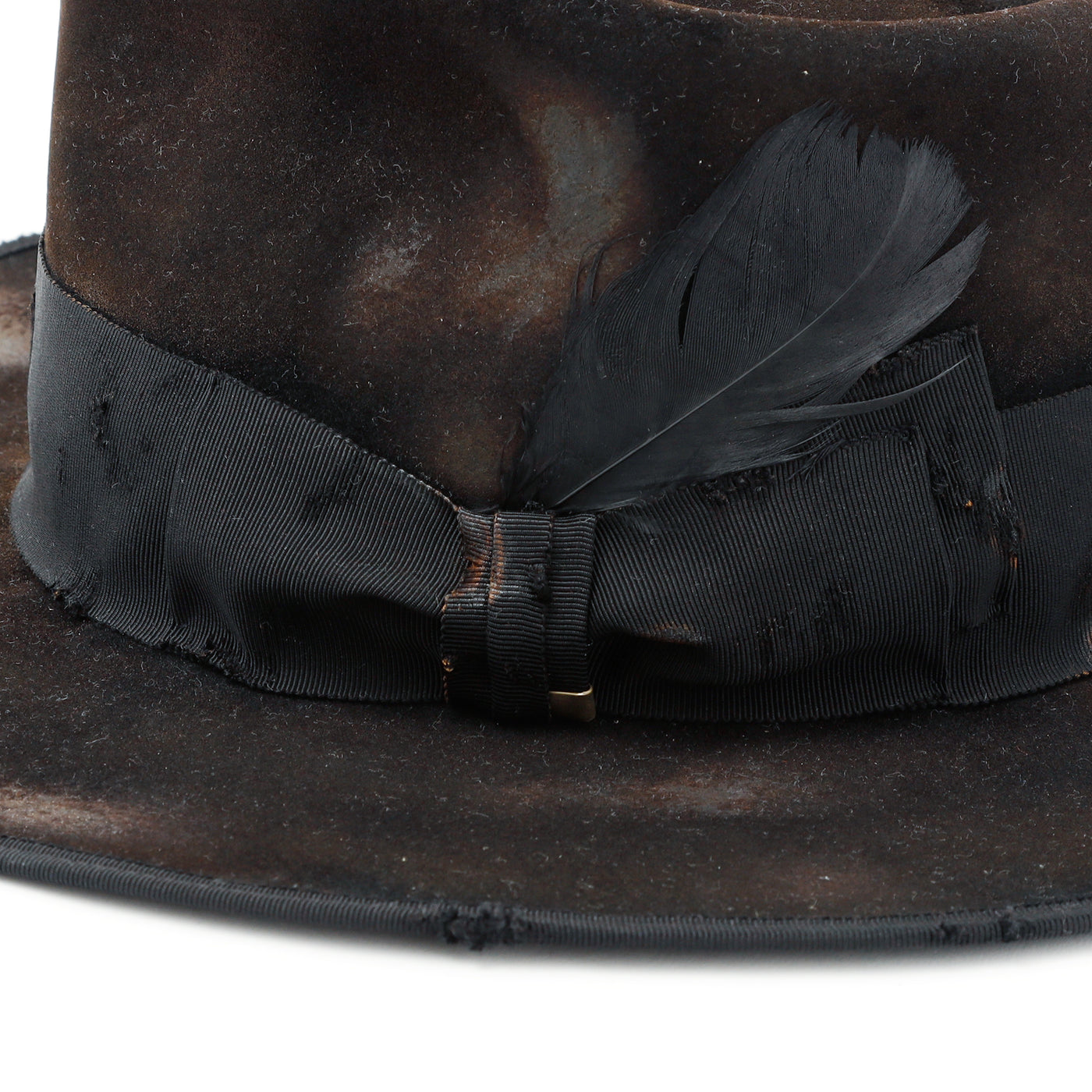 Burned Fedora Hat w/Feather / BLACK