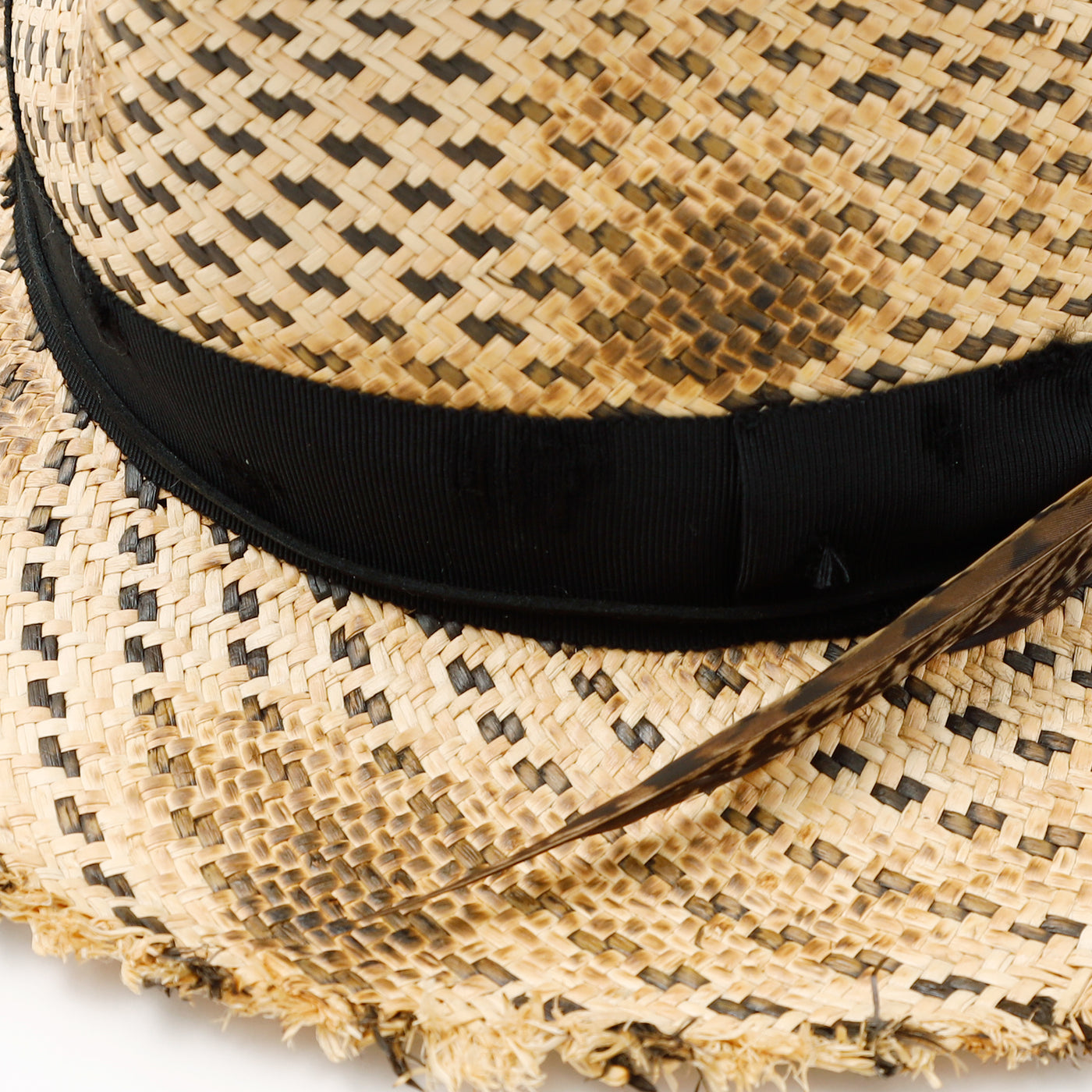 Burned Mix Panama Hat w/Feather / BEIGE