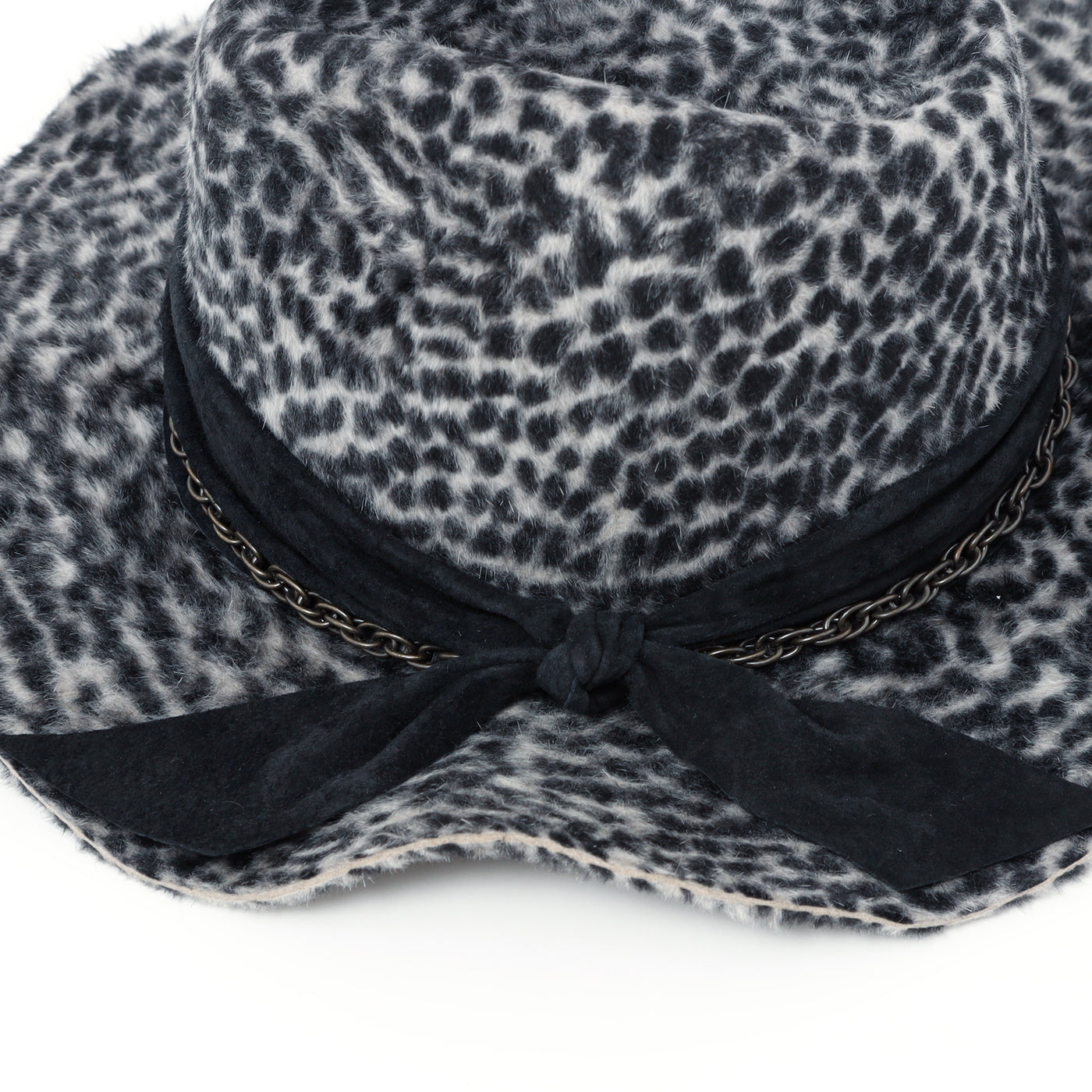 Gray Leopard Leather Chain Hat / GRAY