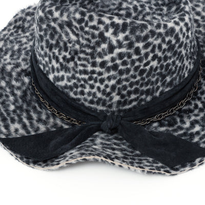 Gray Leopard Leather Chain Hat / GRAY