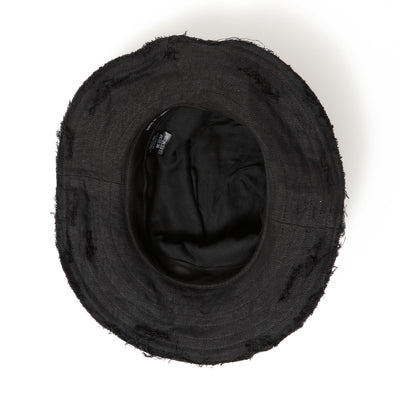 Dirty Black Linen Damaged Fedora Hat / BLACK