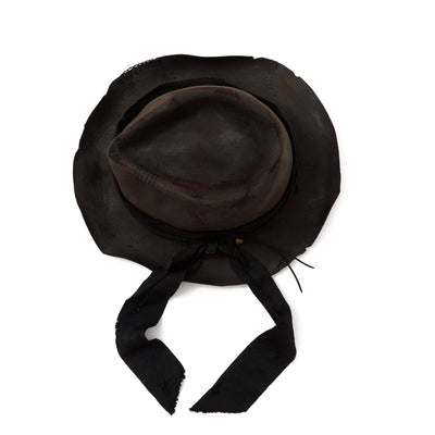 Leather & Ribbon Charcoal Burned Hat / CHARCOAL