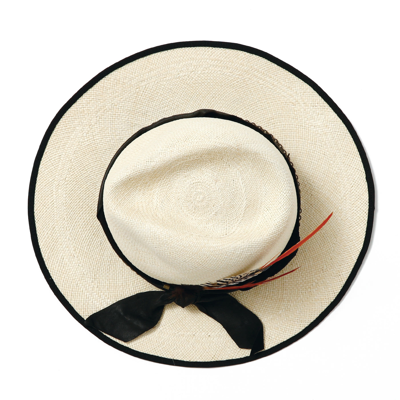 Feather Chain Fedora Panama Hat / BEIGE