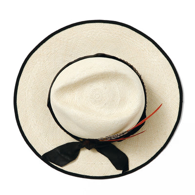 Feather Chain Fedora Panama Hat / BEIGE