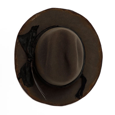 Edge Burned Leather Ribbon Hat / CHARCOAL
