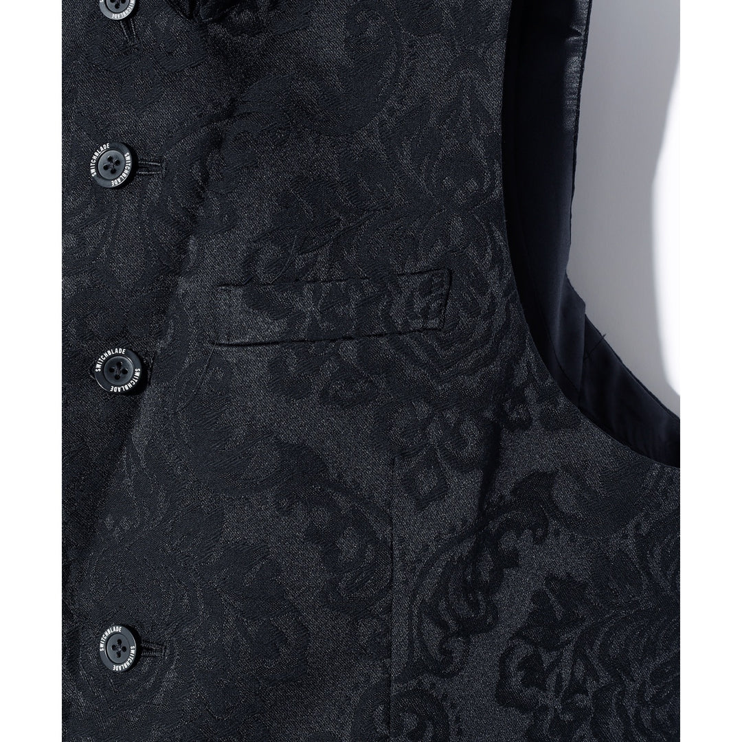 SWITCHBLADE(スイッチブレード) PEAKED LAPEL JACQUARD VEST / BLACK