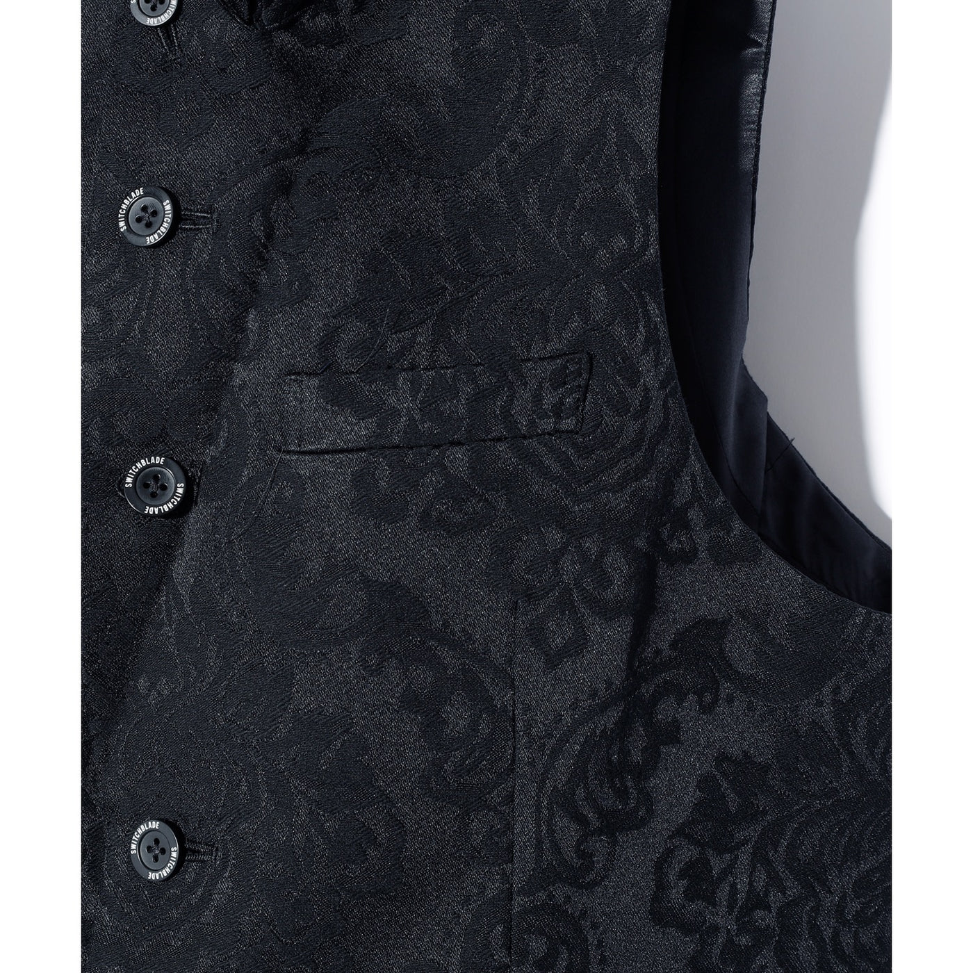 PEAKED LAPEL JACQUARD VEST / BLACK