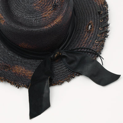 Damege&Burned Black Panama Hat / BLACK