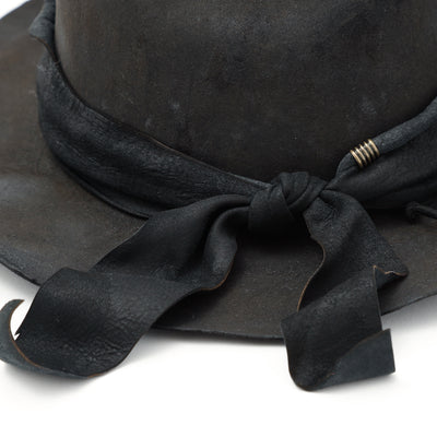 Leather Ribbon Charcoal Burned Hat / CHARCOAL