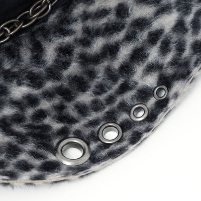 Gray Leopard Leather Chain Hat / GRAY