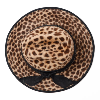 Beige Leopard Leather Chain Hat / BEIGE