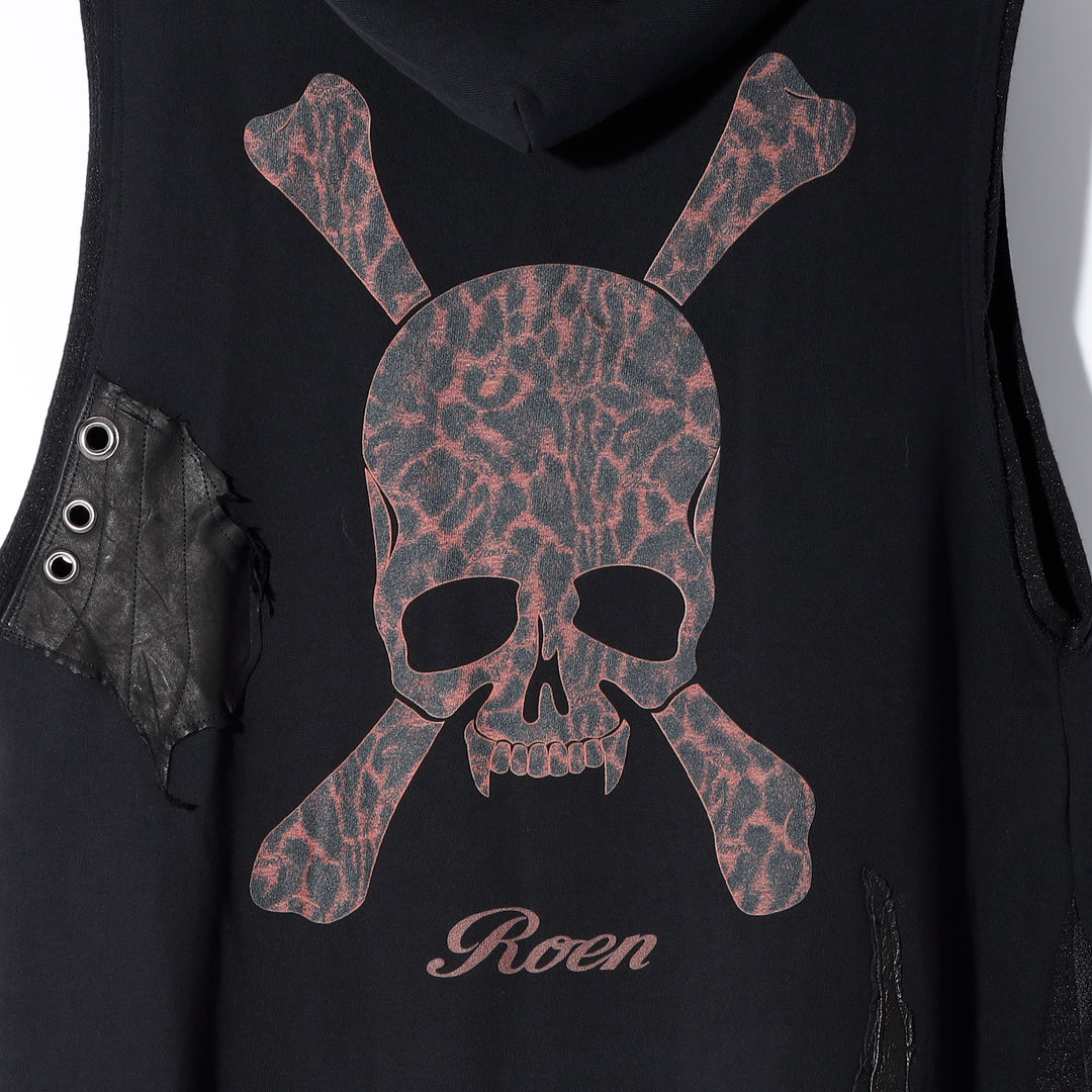 【希少】Roen(ロエン)フロントレザーベスト/レオパード/スワロフスキースカル Roen(ロエン) REMAKE NO SLEEVE LEATHER FEATHER LEO SKULL PO