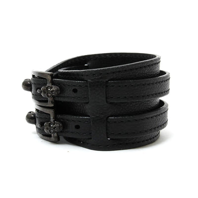 Skull Buckle Leather Bracelet / BLACK