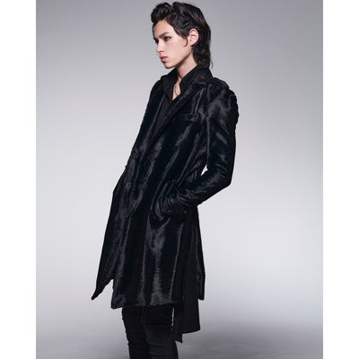Fur&Python Long Peacked Jacket / Black