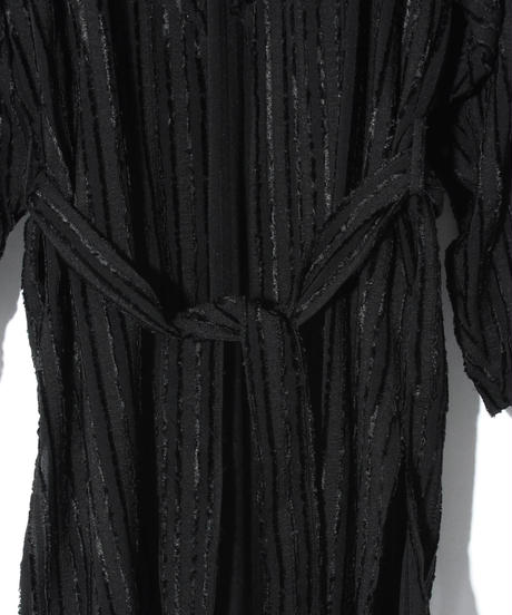 Cut Jacquard Striped Long Shirt Gown / BLACK